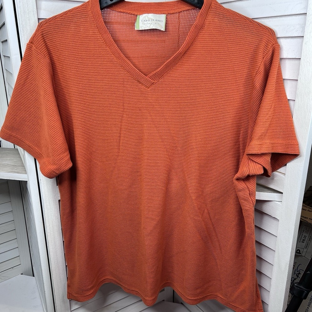 Capistrano Essentials Orange V-Neck Open Weave Knit Shirt Women's *2XL-see Info